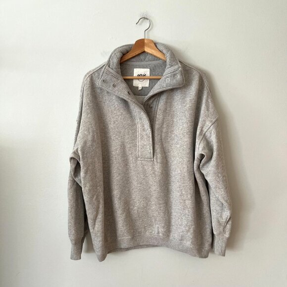 Aerie Getaway Quarter Snap Oversized Pullover Sweatshirt Gray Women's Size Small - Picture 2 of 10